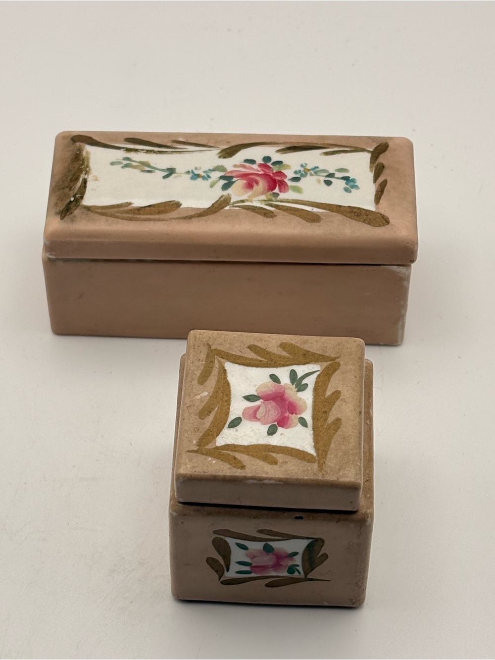 Vintage Elfinware Germany Hand Painted Porcelain Desk Set Inkwell Box Roses